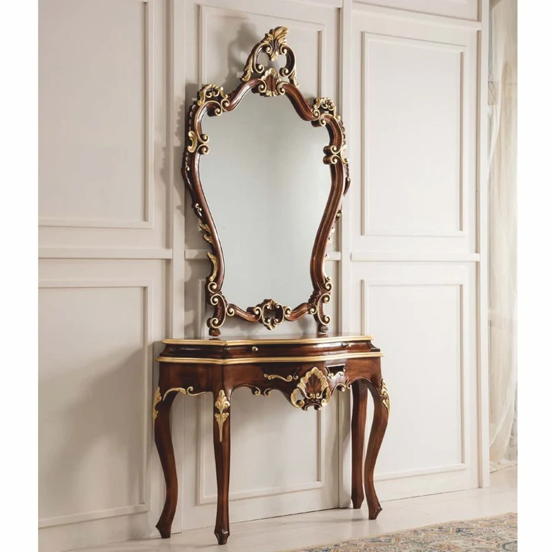 Casa Padrino Luxus Barock Konsole mit Wandspiegel Dunkelbraun / Gold - Made in Italy