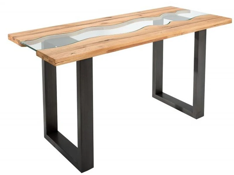 Casa Padrino Designer Massivholz Wildeiche Konsole mit Sicherheitsglas140 x 60 x H.75cm - Konsolen Tisch - Sekretär Konsole - Telefontisch - Hotel Möbel