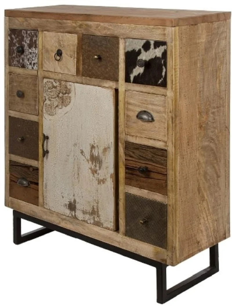 Casa Padrino Landhausstil Sideboard mit Tür und 10 Schubladen Naturfarben / Mehrfarbig 85 x 32 x H. 103 cm - Landhausstil Wohnzimmermöbel