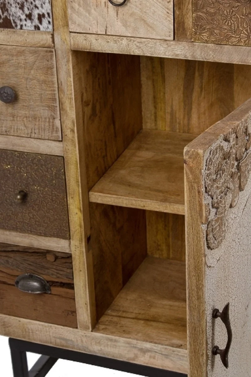Casa Padrino Landhausstil Sideboard mit Tür und 10 Schubladen Naturfarben / Mehrfarbig 85 x 32 x H. 103 cm - Landhausstil Wohnzimmermöbel