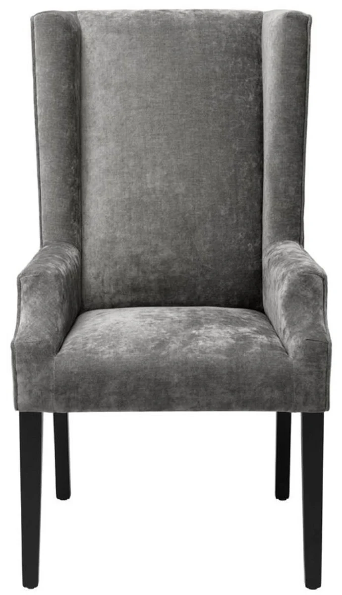Casa Padrino Luxus Esszimmerstuhl Grau / Schwarz 63 x 76 x H. 115 cm - Hochlehner Esszimmerstuhl mit Armlehnen