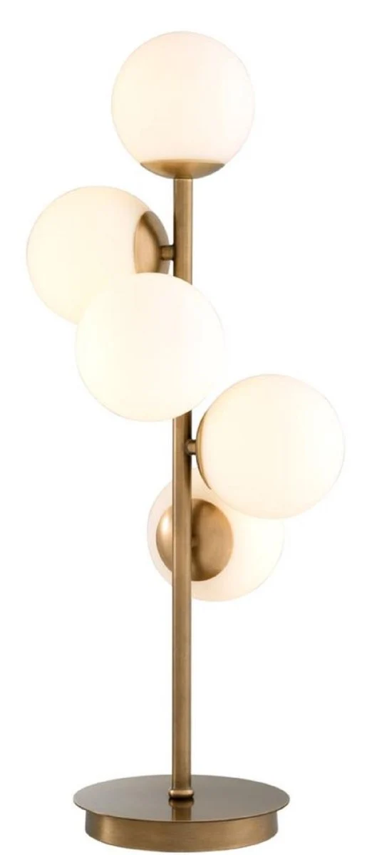 Casa Padrino Luxus Tischleuchte Antik Messingfarben / Weiß Ø 28 x H. 67 cm - Wohnzimmer Tischlampe