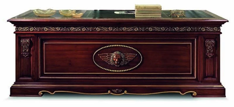 Casa Padrino Luxus Barock Schreibtisch Dunkelbraun / Grün / Gold 230 cm - Barock Möbel - Made in Italy