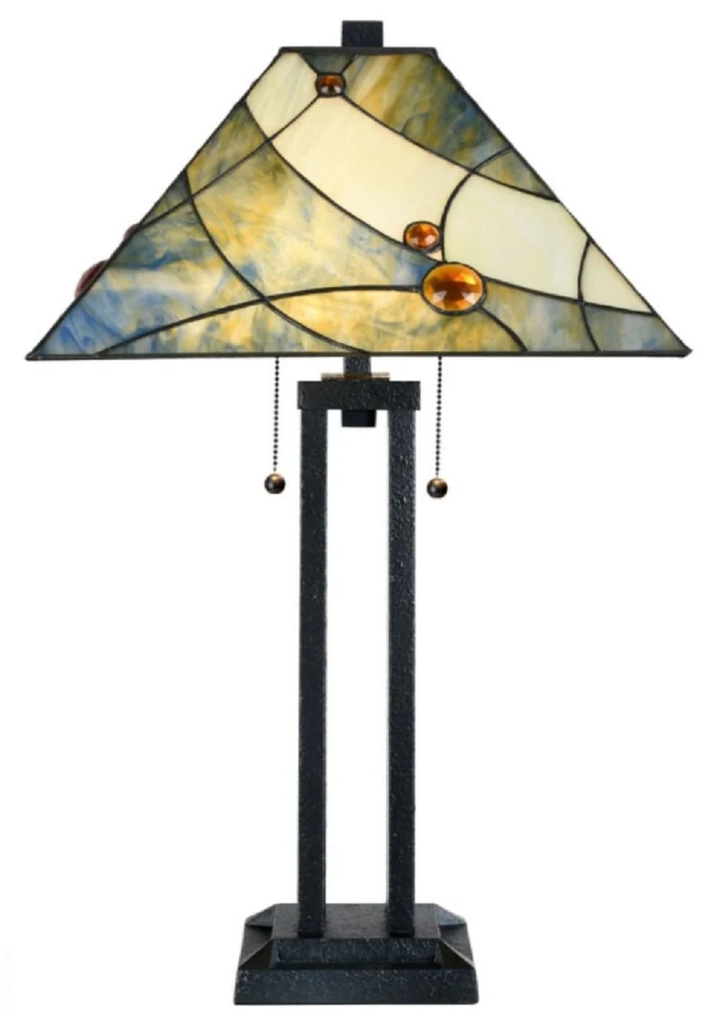 Casa Padrino Luxus Tiffany Tischleuchte Mehrfarbig / Schwarz 45 x 45 x H. 75 cm - Luxus Tischlampe