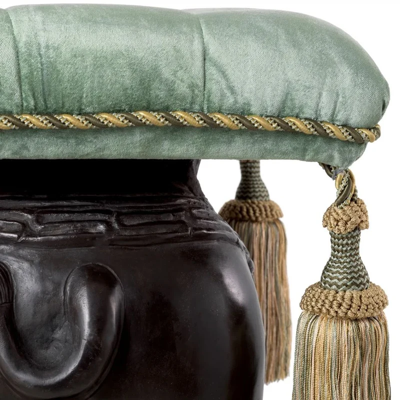 Casa Padrino Luxus Hocker Elefant Bronze / Türkis / Gold 58 x 40 x H. 55 cm - Gepolsterter Aluminium Sitzhocker mit Samtstoff - Luxus Möbel - Luxus Qualität