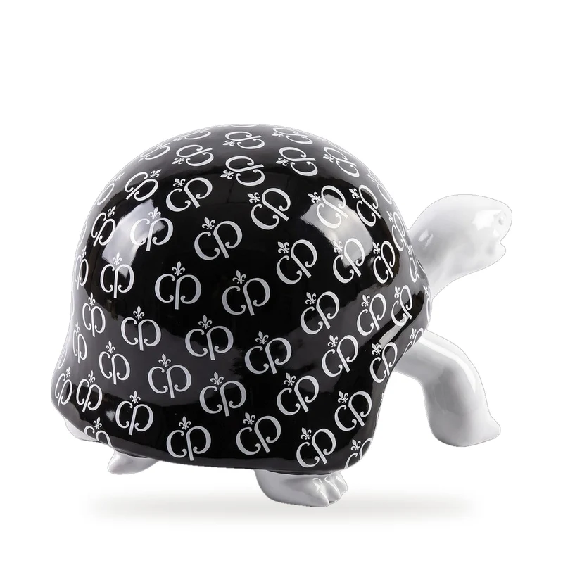 Casa Padrino Luxus Deko Figur Schildkröte Schwarz / Weiß 40 cm - Deko Accessoires