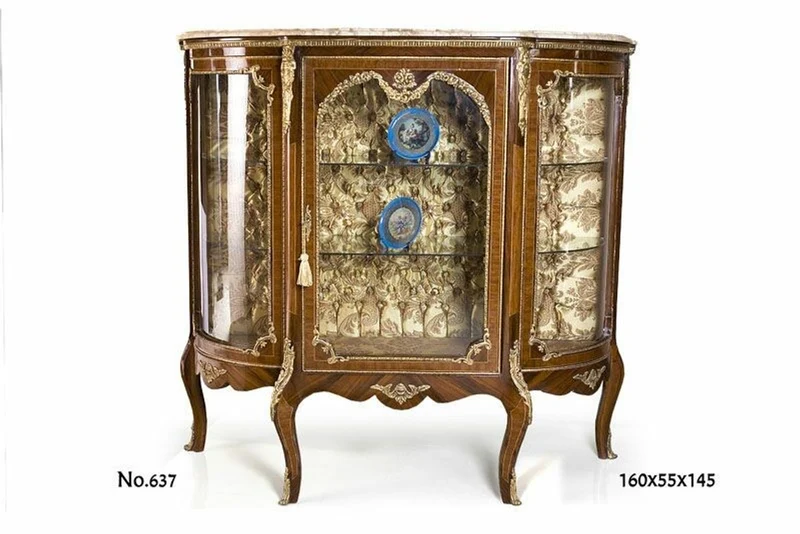 Casa Padrino Barock Vitrine Prunkstück aus Massivholz in Dunkelbraun und Gold 160 x 55 x H. 145 cm