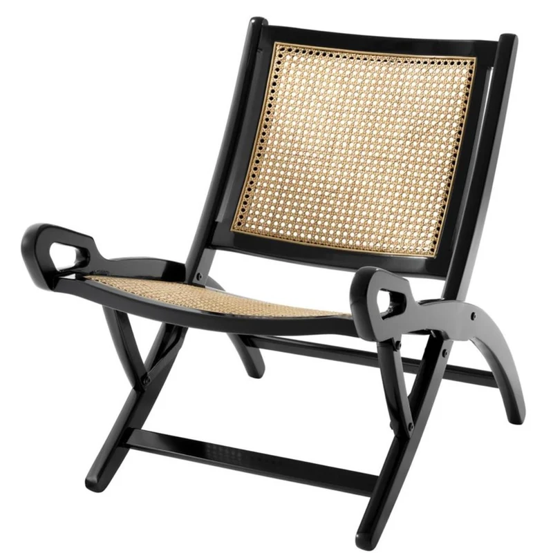 Casa Padrino Luxus Klappstuhl Naturfarben / Schwarz 55 x 80 x H. 70,5 cm - Luxus Qualität