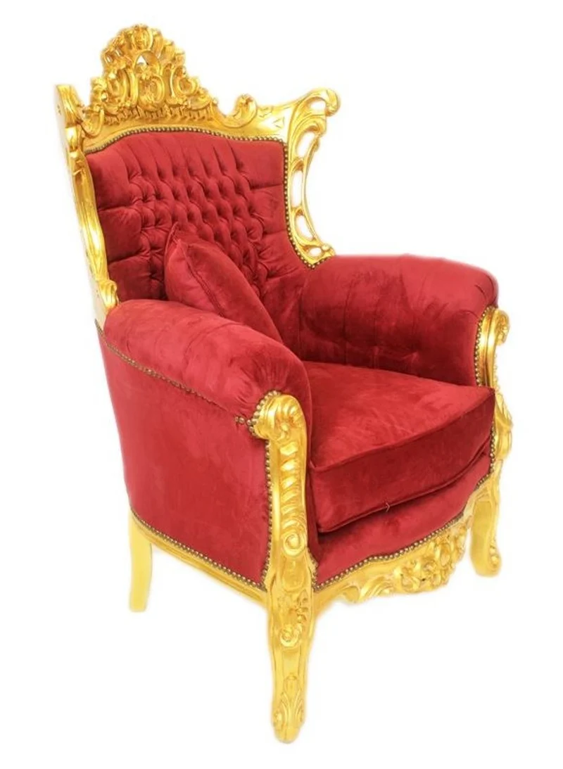 Casa Padrino Barock Wohnzimmer Set Bordeaux Samtstoff / Gold - 2er Sofa + 2 Sessel
