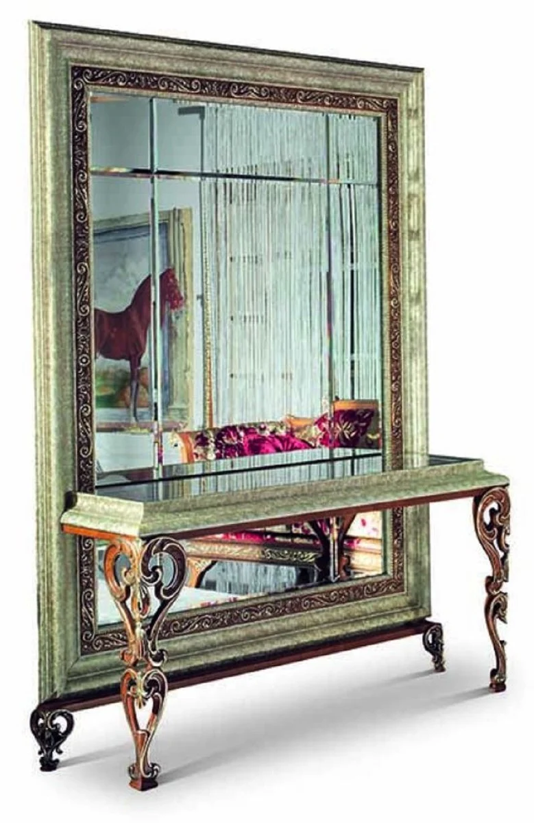 Casa Padrino Luxus Barock Spiegelkonsole Antik Silber / Rot - Barock Möbel - Made in Italy
