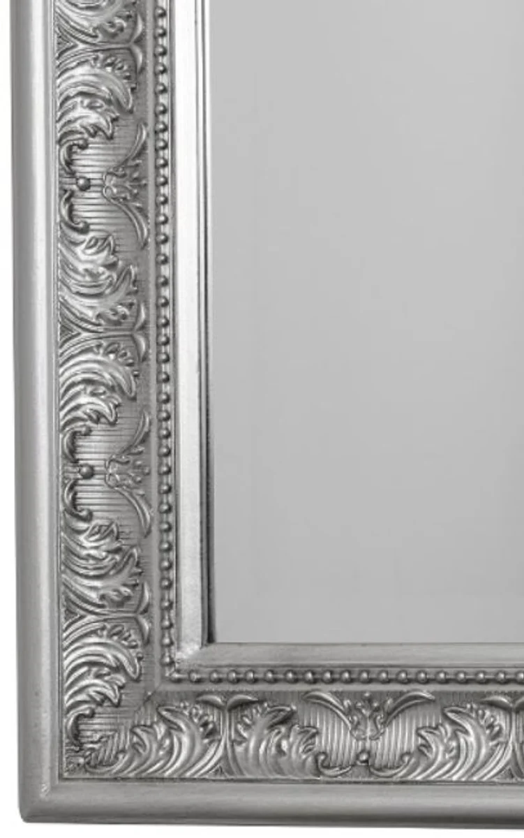 Casa Padrino Barock Standspiegel / Wandspiegel Silber 45 x H. 180 cm - Handgefertigter Spiegel mit Holzrahmen & wunderschönen Verzierungen