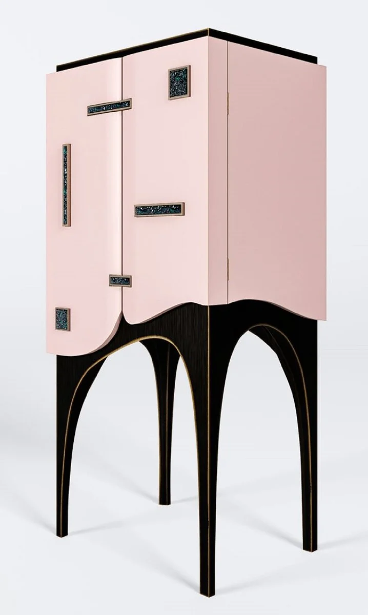 Casa Padrino Luxus Barschrank Rosa / Schwarz / Messing 48 x H. 134 cm - Massivholz Weinschrank mit 2 Türen - Bar Möbel - Hotel Möbel - Luxus Möbel