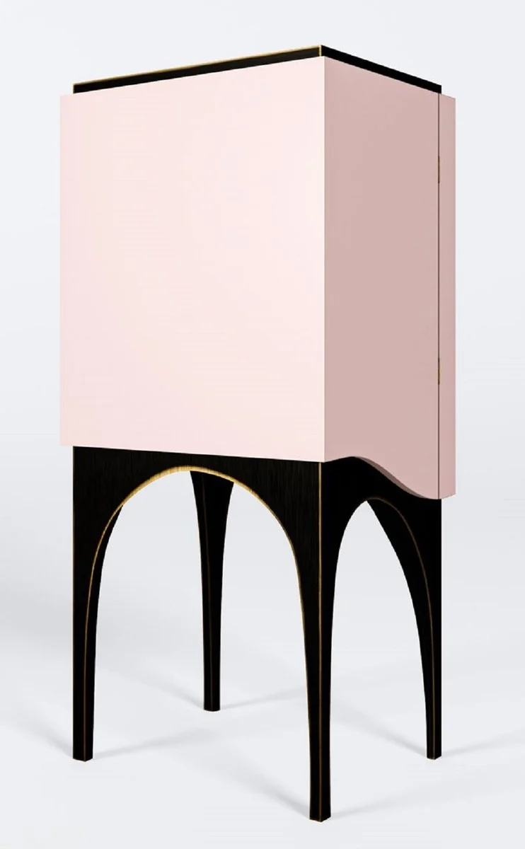 Casa Padrino Luxus Barschrank Rosa / Schwarz / Messing 48 x H. 134 cm - Massivholz Weinschrank mit 2 Türen - Bar Möbel - Hotel Möbel - Luxus Möbel