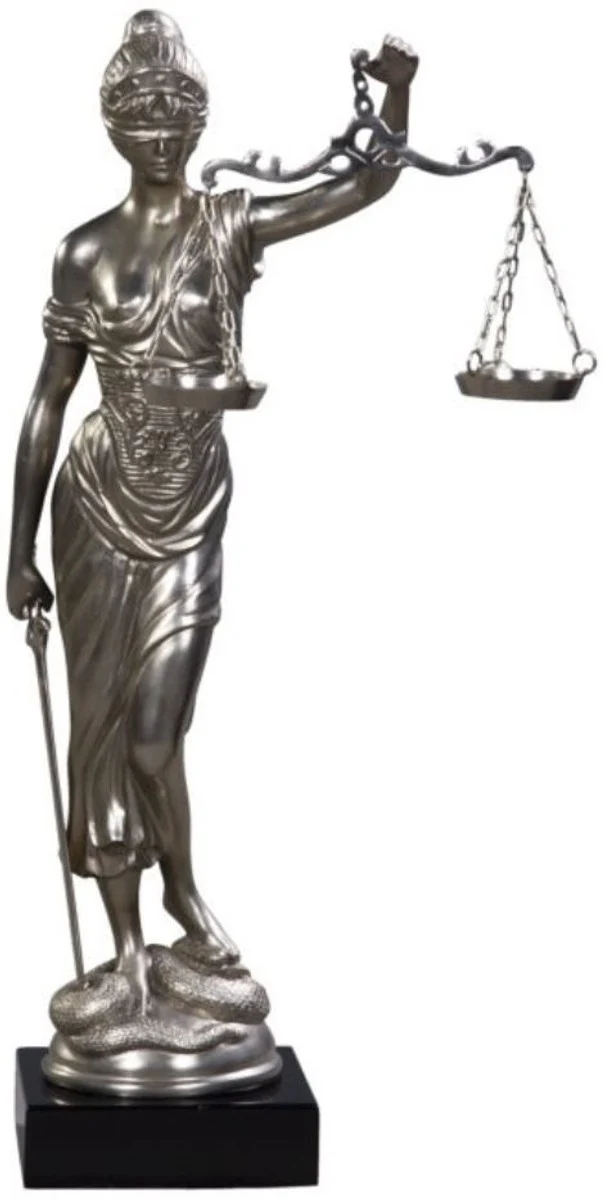 Casa Padrino Luxus Bronzefigur Justitia auf Mahagoni Holzsockel Silber / Schwarz 45 x 25 x H. 80 cm - Luxus Kollektion