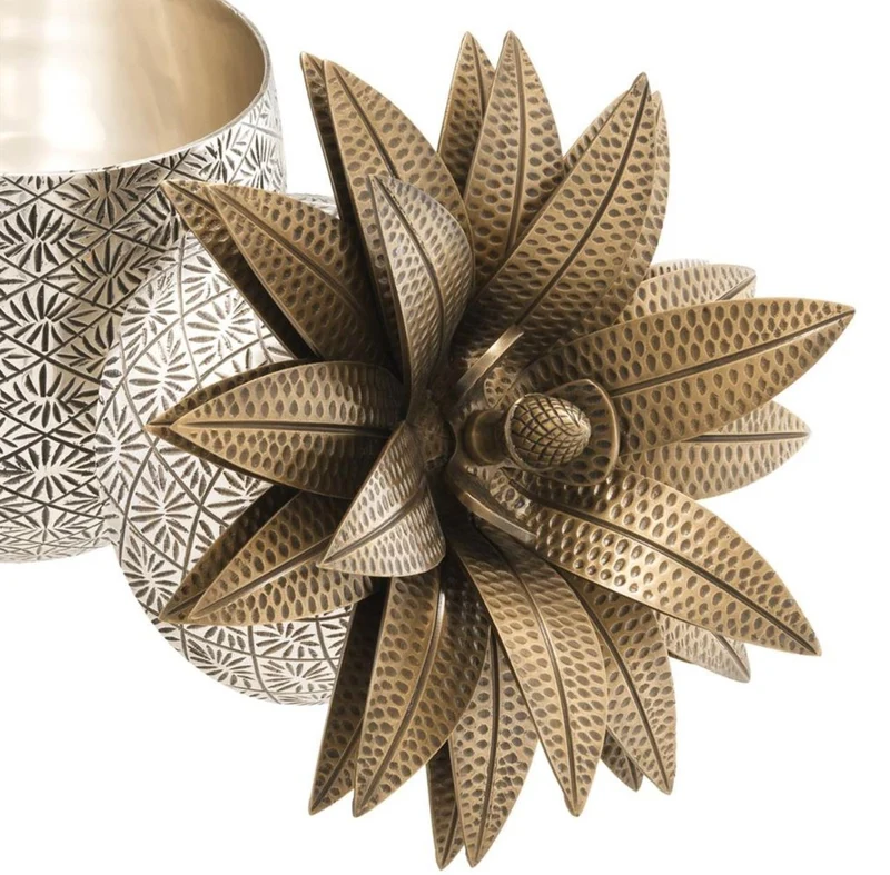 Casa Padrino Luxus Ananas Dose mit Deckel Antik Silber / Antik Messing Ø 16 x H. 28 cm - Designer Deko Accessoires
