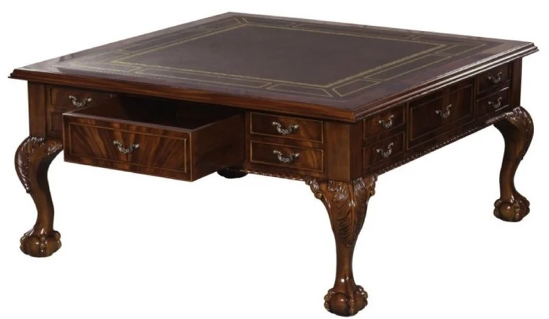Casa Padrino Luxus Barock Wohnzimmertisch Dunkelbraun / Braun 100 x 100 x H. 49 cm - Couchtisch mit 20 Schubladen