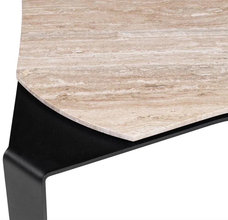 Casa Padrino Luxus Couchtisch Schwarz / Beige 75,5 x 78 x H. 32,5 cm - Designer Wohnzimmertisch mit Marmorplatte