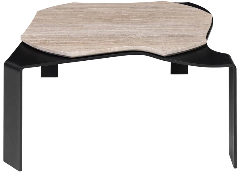 Casa Padrino Luxus Couchtisch Schwarz / Beige 75,5 x 78 x H. 32,5 cm - Designer Wohnzimmertisch mit Marmorplatte