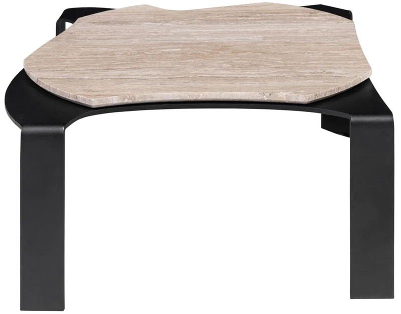 Casa Padrino Luxus Couchtisch Schwarz / Beige 75,5 x 78 x H. 32,5 cm - Designer Wohnzimmertisch mit Marmorplatte