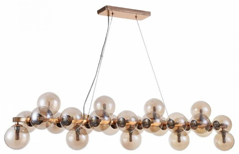 Casa Padrino Designer Hängeleuchte Gold 123,5 x 23,8 x H. 22,8 cm - Moderne Wohnzimmerlampe mit bernsteinfarbenem Glas