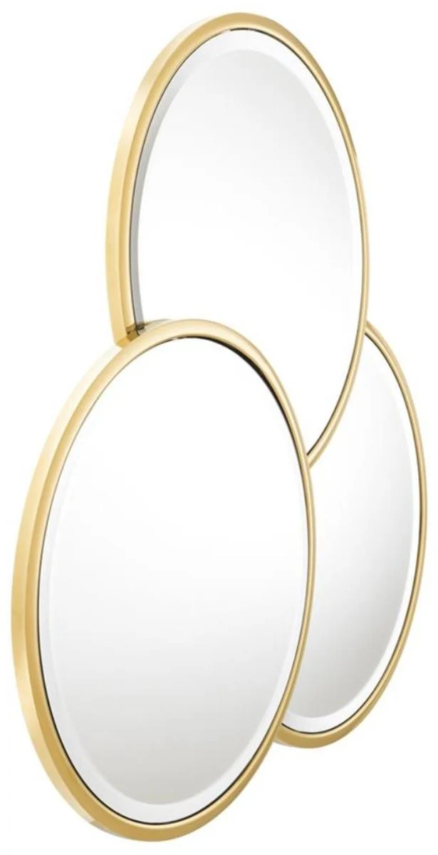 Casa Padrino Luxus Designer Edelstahl Spiegel / Wandspiegel Gold 95 x H. 90 cm - Designermöbel