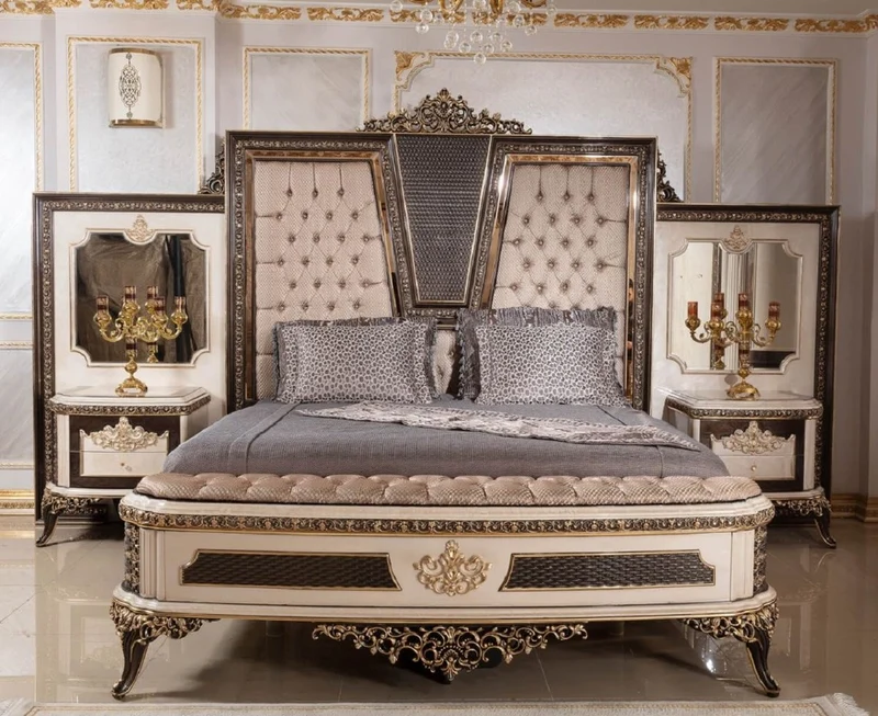 Casa Padrino Luxus Barock Doppelbett und 2 Nachtkommoden