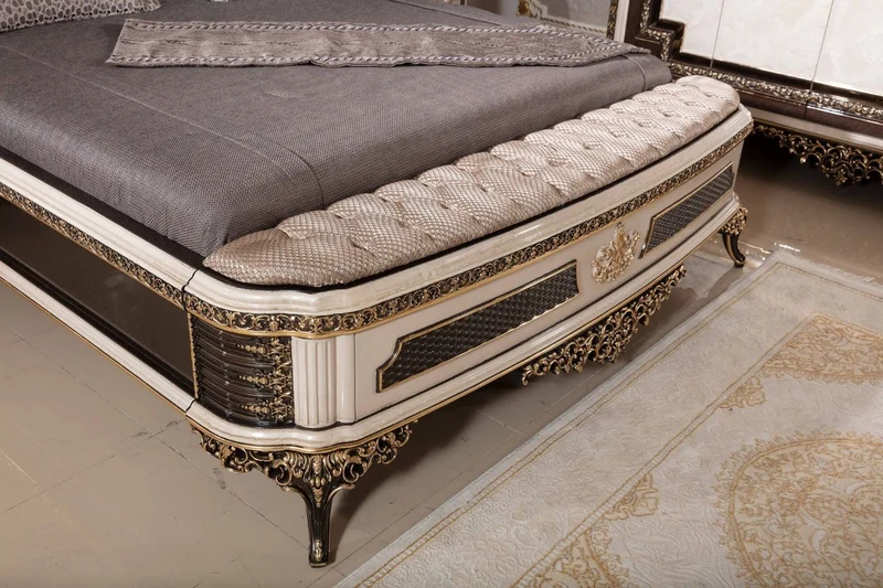 Casa Padrino Luxus Barock Doppelbett und 2 Nachtkommoden