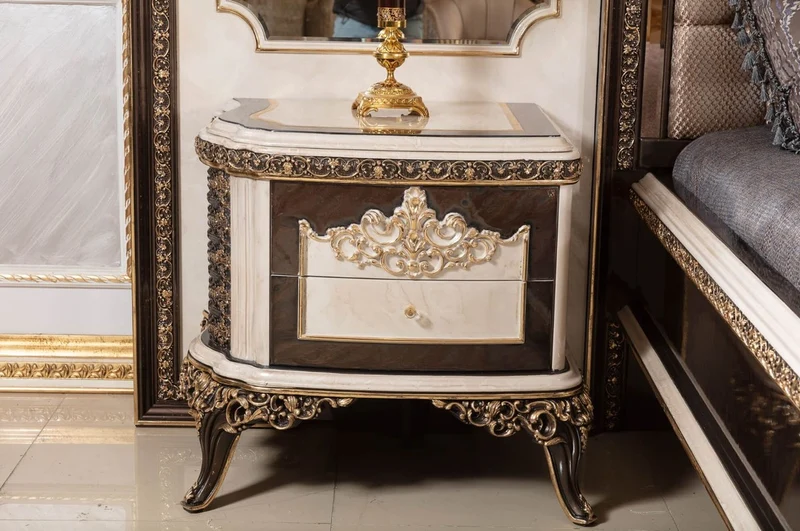 Casa Padrino Luxus Barock Doppelbett und 2 Nachtkommoden