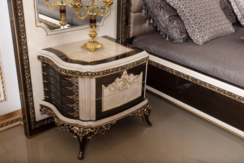Casa Padrino Luxus Barock Doppelbett und 2 Nachtkommoden