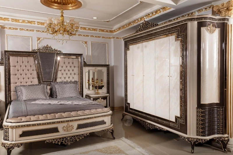 Casa Padrino Luxus Barock Doppelbett und 2 Nachtkommoden