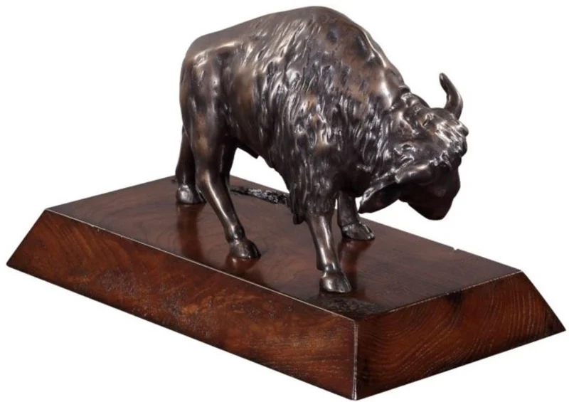 Casa Padrino Luxus Bison Bronzefigur Bronze / Braun 35 x 18 x H. 20 cm - Deko Figur mit Mahagoni Holzsockel