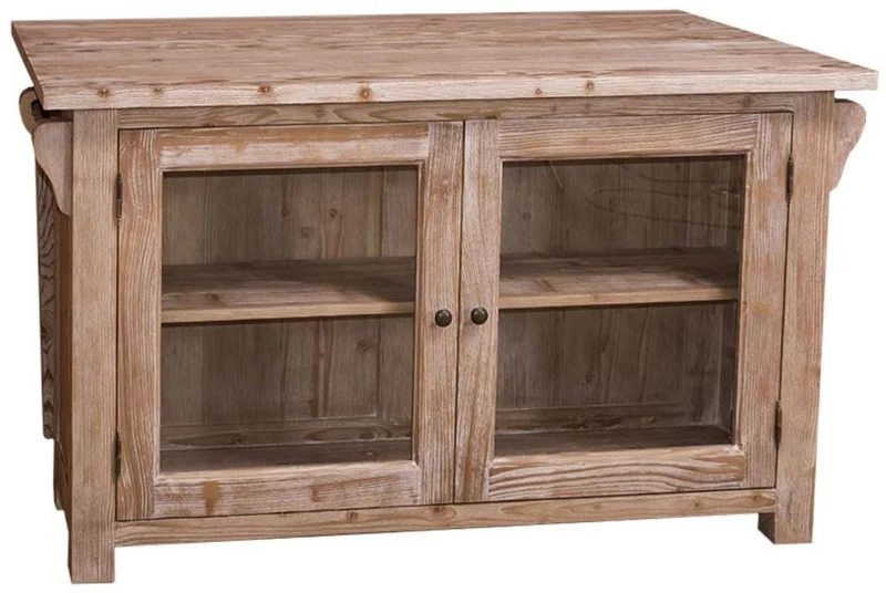 Casa Padrino Landhausstil Kücheninsel Naturfarben 135 x 85 x H. 80 cm - Landhausstil Küchenschrank mit 2 Glastüren