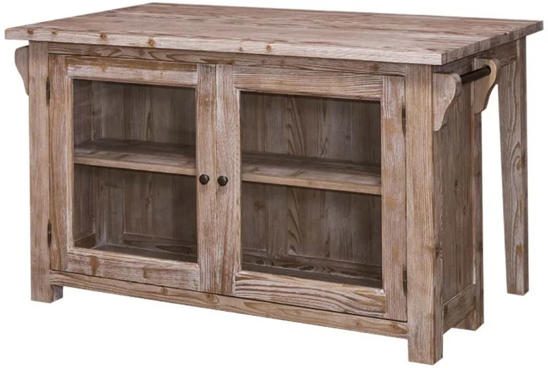Casa Padrino Landhausstil Kücheninsel Naturfarben 135 x 85 x H. 80 cm - Landhausstil Küchenschrank mit 2 Glastüren