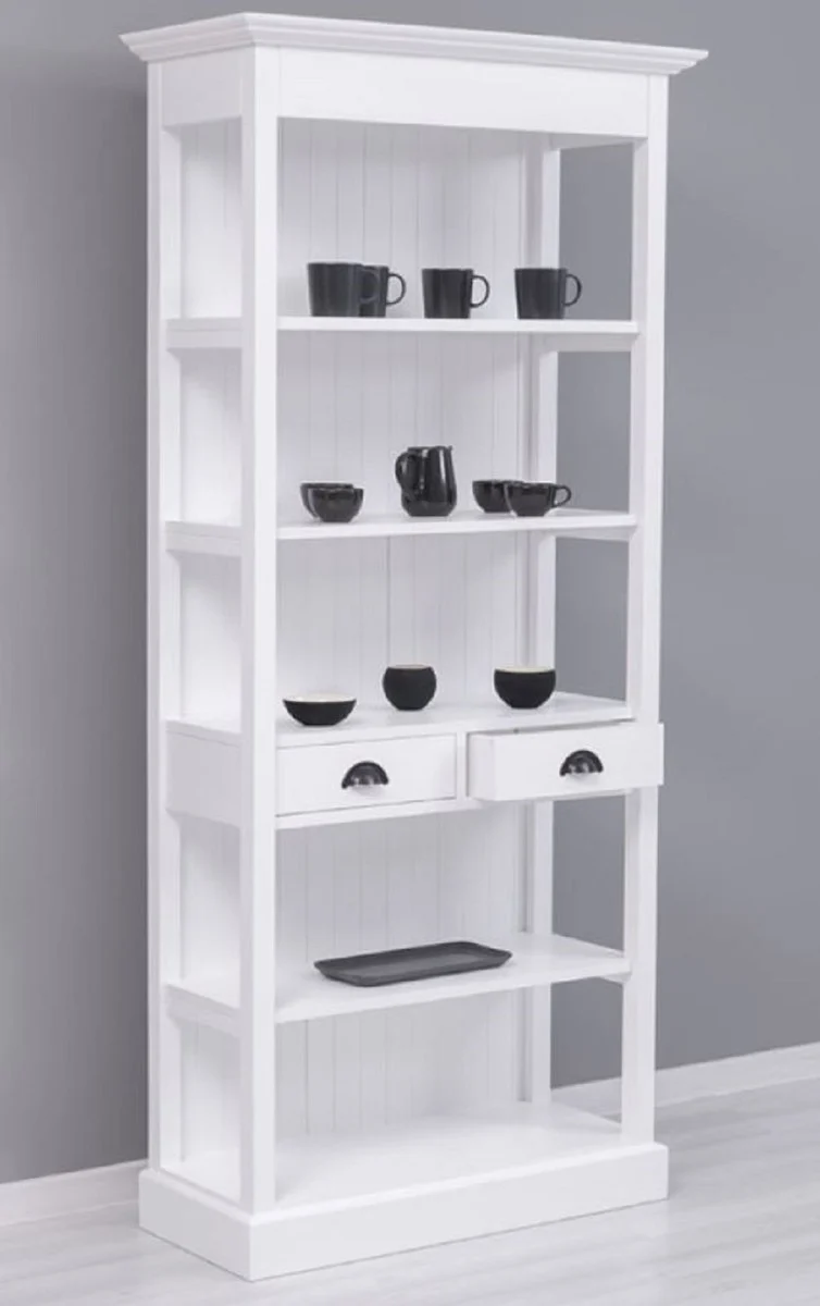 Casa Padrino Landhausstil Schrank Weiß 91 x 39 x H. 197 cm - Landhausstil Esszimmer Schrank - Massivholz Möbel - Landhausstil Shabby Chic Möbel