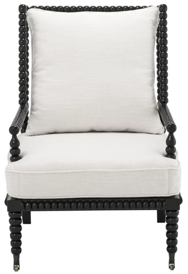 Casa Padrino Luxus Mahagoniholz Sessel Schwarz / Weiß 72 x 95 x H. 108,5 cm - Hotel Möbel