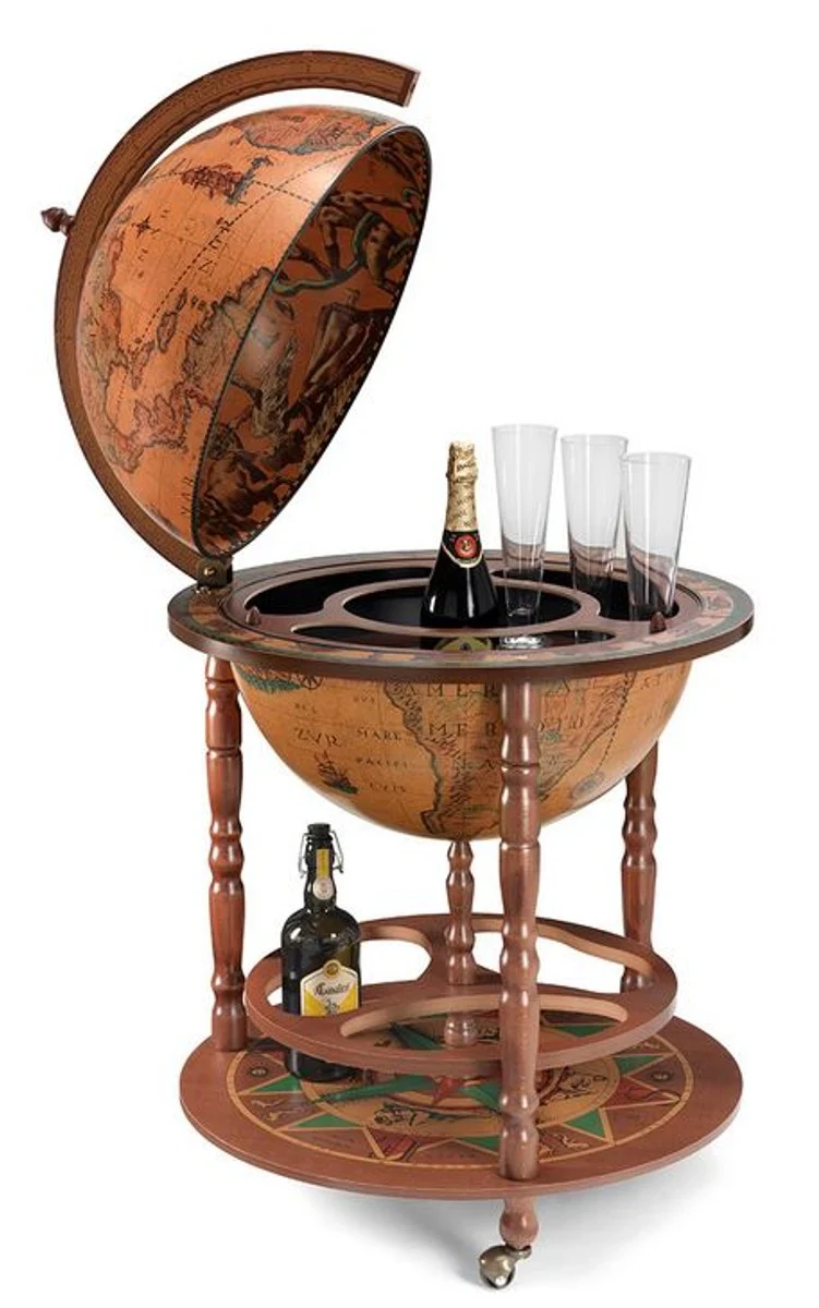 Casa Padrino Art Deco Getränke Servierwagen Globus Bar Braun / Mehrfarbig 60.5 x H. 97 cm - Art Deco Möbel