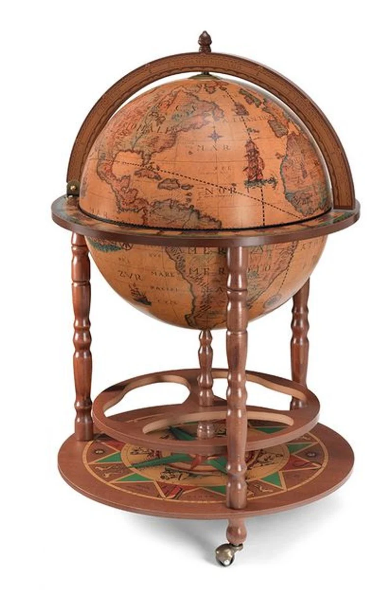 Casa Padrino Art Deco Getränke Servierwagen Globus Bar Braun / Mehrfarbig 60.5 x H. 97 cm - Art Deco Möbel