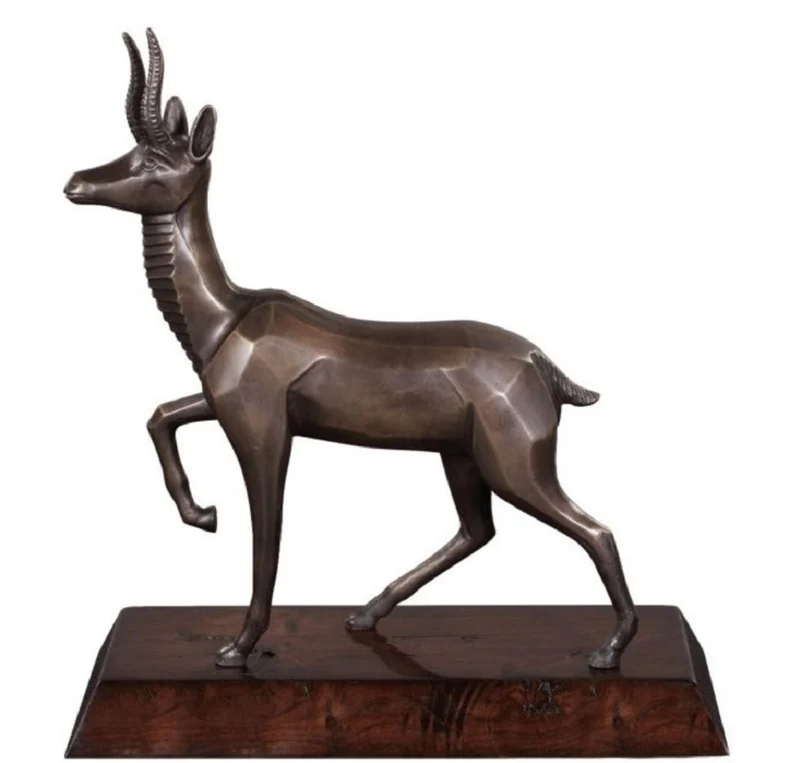 Casa Padrino Luxus Bronzefigur Antilope Bronze / Dunkelbraun 35 x 17 x H. 37 cm - Dekofigur mit Holzsockel