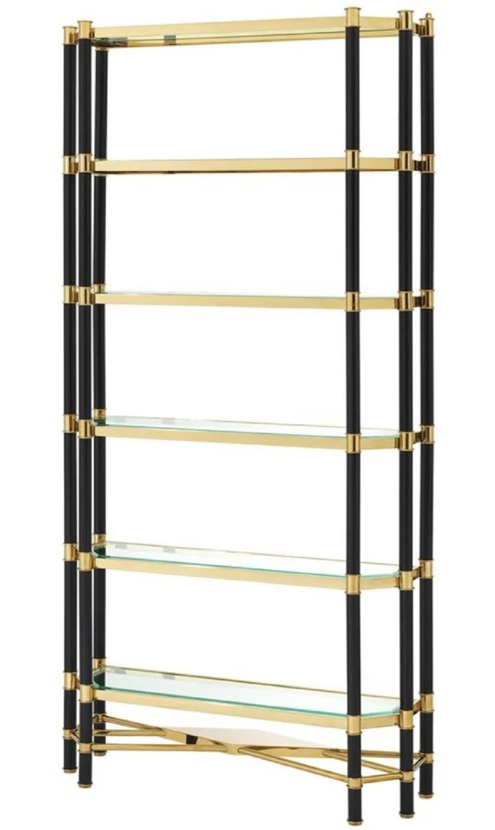 Casa Padrino Luxus Wohnzimmer Regalschrank Gold / Schwarz 110 x 35 x H. 220 cm - Wohnzimmerschrank