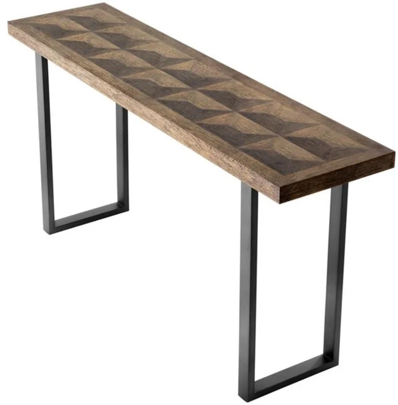 Casa Padrino Konsole Braun / Bronze 161 x 40 x H. 78 cm - Luxus Wohnzimmer Konsolentisch mit Eichenfurnier Platte