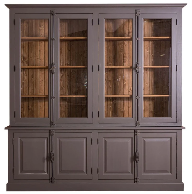 Casa Padrino Landhausstil Wohnzimmer Vitrinenschrank Lilagrau / Braun 223 x 50 x H. 228 cm - Wohnzimmerschrank mit 8 Türen
