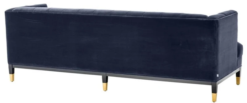 Casa Padrino Luxus Wohnzimmer Sofa Mitternachtsblau / Schwarz / Messingfarben 230 x 85 x H. 79 cm - Chesterfield Samtsofa