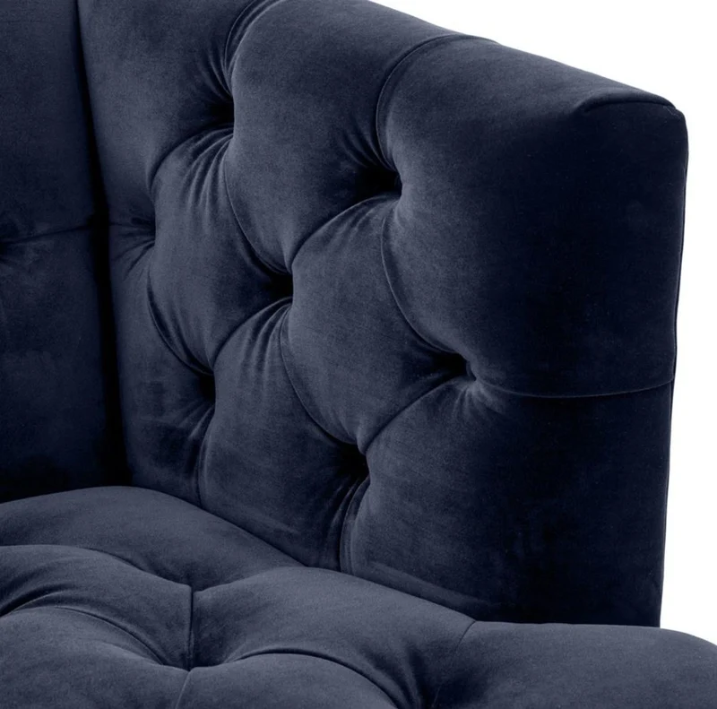 Casa Padrino Luxus Wohnzimmer Sofa Mitternachtsblau / Schwarz / Messingfarben 230 x 85 x H. 79 cm - Chesterfield Samtsofa