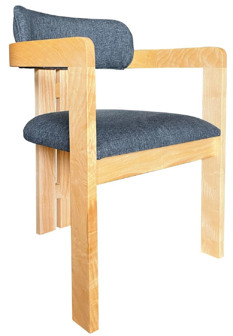 Casa Padrino Luxus Esszimmer Stuhl mit Armlehnen Blau / Naturfarben 56 x 54 x H. 82 cm - Massivholz Küchen Stuhl - Esszimmer Möbel - Restaurant Möbel - Massivholz Möbel - Luxus Möbel