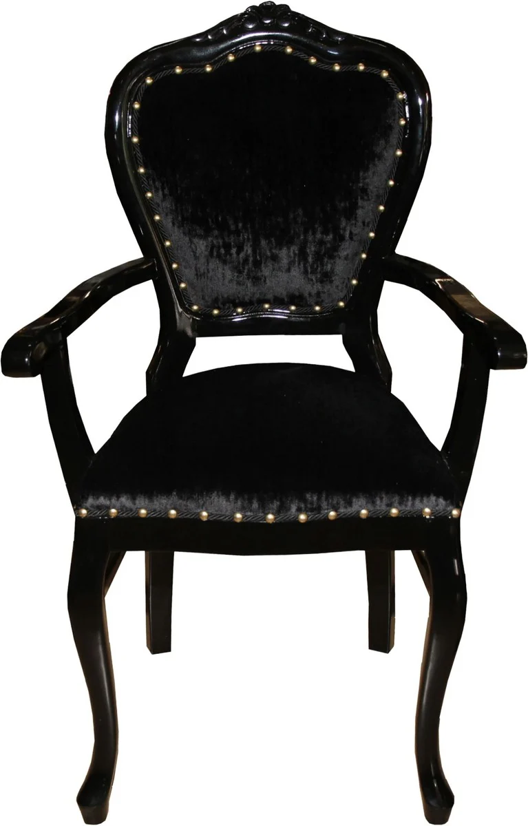 Casa Padrino Barock Luxus Stuhl mit Armlehnen Schwarz / Schwarz