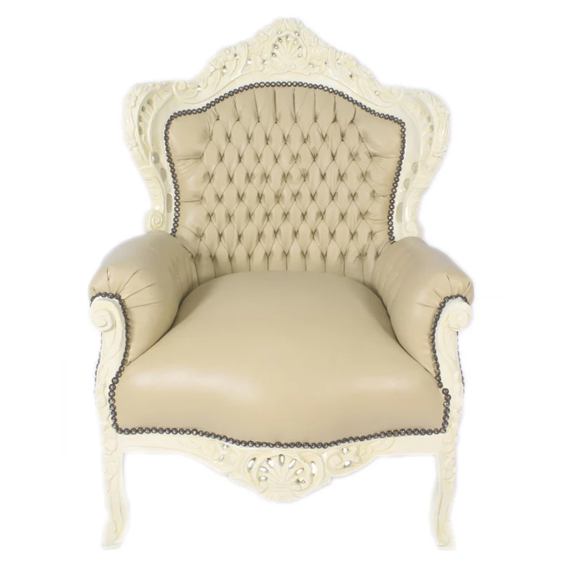 Casa Padrino Barock Sessel King Creme Lederoptik / Creme - Möbel Antik Stil