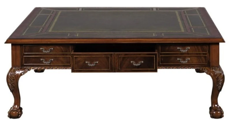 Casa Padrino Luxus Barock Wohnzimmertisch Dunkelbraun / Grün 130 x 130 x H. 49 cm - Couchtisch mit 24 Schubladen