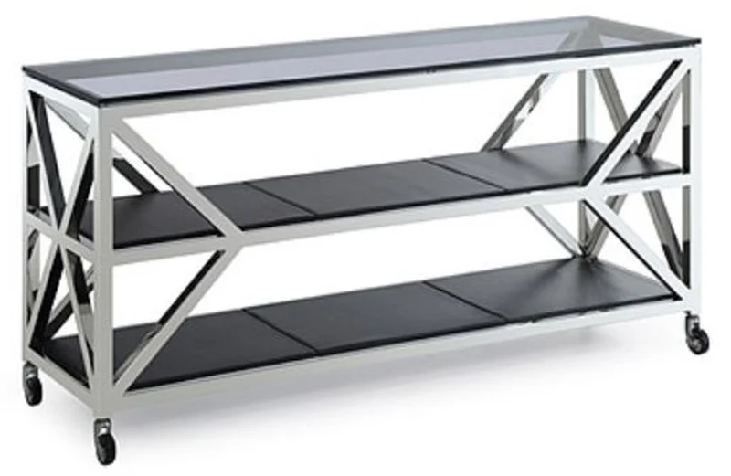 Casa Padrino Luxus Konsolentisch Silber / Schwarz 150 x 45 x H. 75 cm - Wohnzimmer Konsole mit Rollen