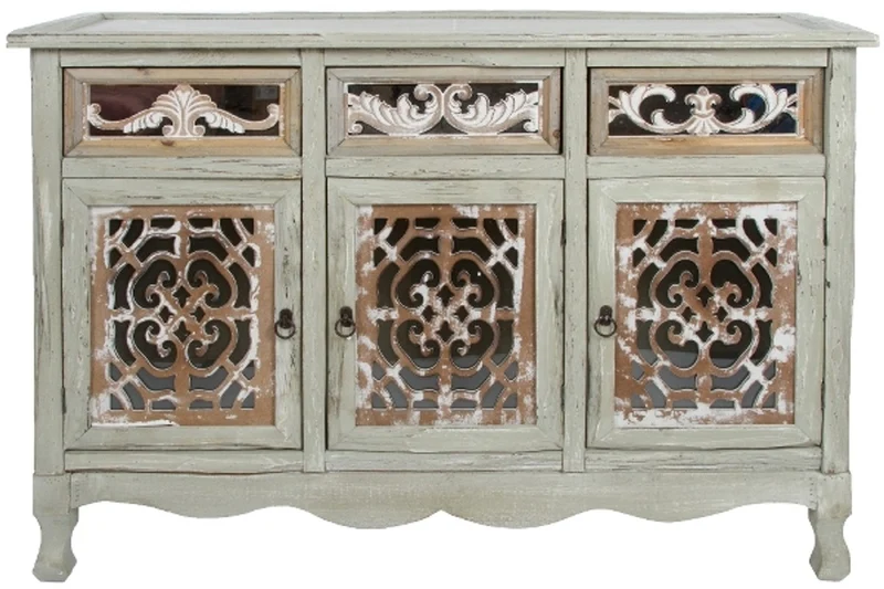 Casa Padrino Landhausstil Kommode mit 3 Türen und 3 Schubladen Antik Grau / Antik Braun 120 x 40 x H. 79 cm - Handgefertigte Anrichte im Landhausstil