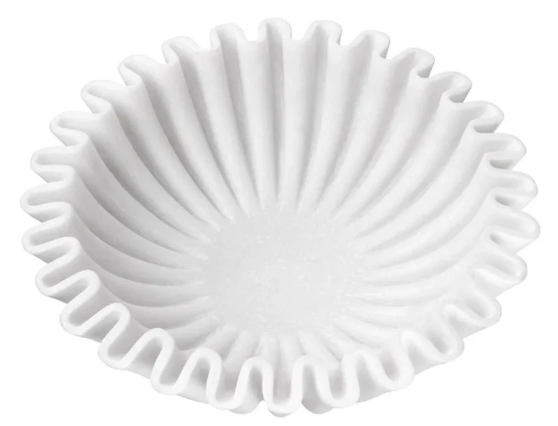 Casa Padrino Luxus Deko Marmor Schüssel Weiß Ø 30 x H. 10 cm - Deko Schale - Runde Obstschale - Esstisch Deko - Deko Accessoires - Luxus Accessoires - Luxus Qualität